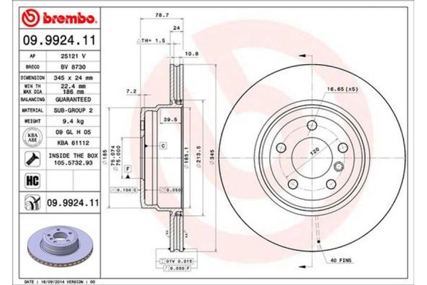 Brembo Δισκόπλακα - 09.9924.11 Brembo Δισκόπλακα - 09.9924.11