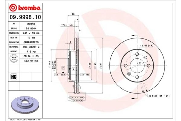 Brembo Δισκόπλακα - 09.9998.10