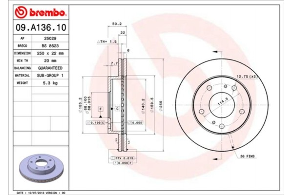 Brembo Δισκόπλακα - 09.A136.10