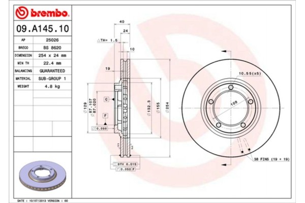 Brembo Δισκόπλακα - 09.A145.10 Brembo Δισκόπλακα - 09.A145.10