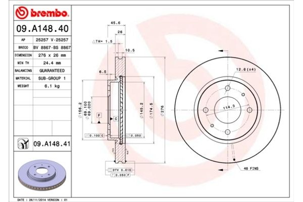 Brembo Δισκόπλακα - 09.A148.41