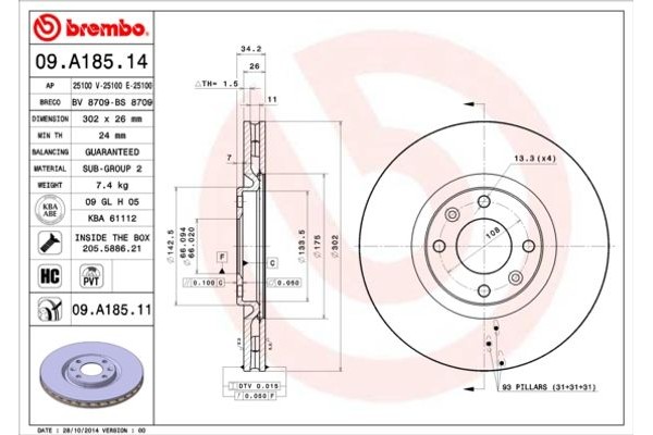 Brembo Δισκόπλακα - 09.A185.14