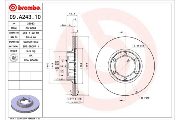 Brembo Δισκόπλακα - 09.A243.10 Brembo Δισκόπλακα - 09.A243.10