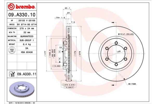 Brembo Δισκόπλακα - 09.A330.11