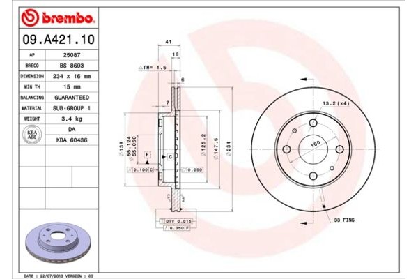 Brembo Δισκόπλακα - 09.A421.10