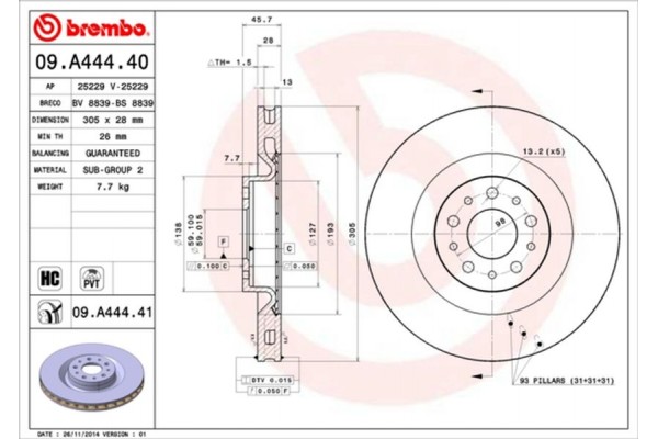 Brembo Δισκόπλακα - 09.A444.40