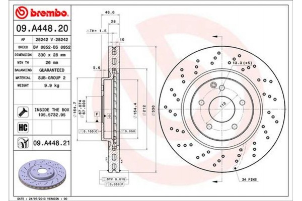 Brembo Δισκόπλακα - 09.A448.21 Brembo Δισκόπλακα - 09.A448.21