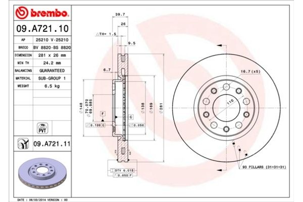 Brembo Δισκόπλακα - 09.A721.10