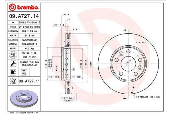 Brembo Δισκόπλακα - 09.A727.14