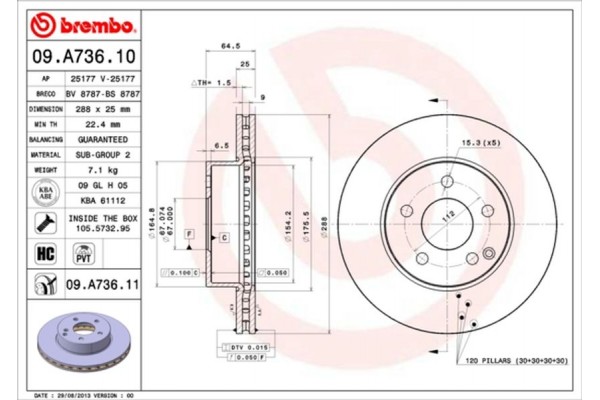 Brembo Δισκόπλακα - 09.A736.11 Brembo Δισκόπλακα - 09.A736.11
