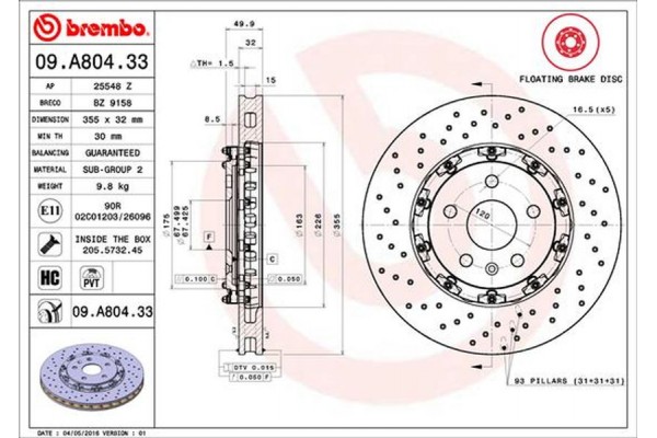 Brembo Δισκόπλακα - 09.A804.33