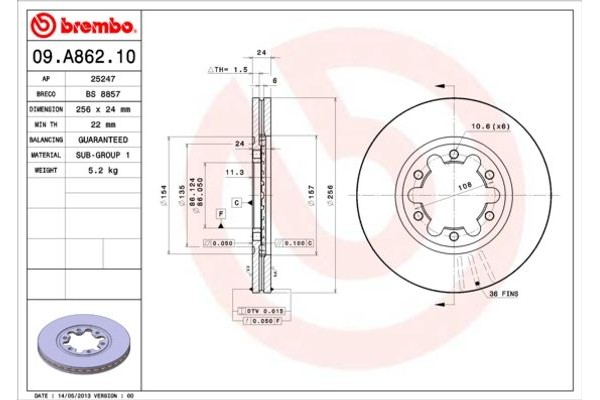 Brembo Δισκόπλακα - 09.A862.10