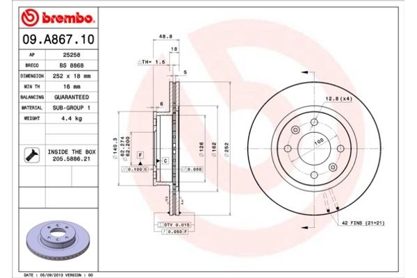 Brembo Δισκόπλακα - 09.A867.10