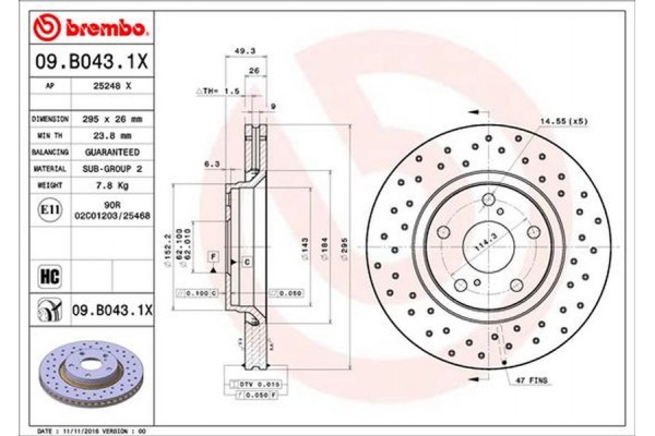 Brembo Δισκόπλακα - 09.B043.1X Brembo Δισκόπλακα - 09.B043.1X