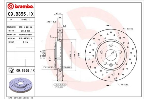 Brembo Δισκόπλακα - 09.B355.1X