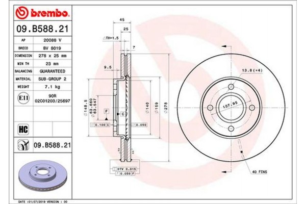 Brembo Δισκόπλακα - 09.B588.21 Brembo Δισκόπλακα - 09.B588.21