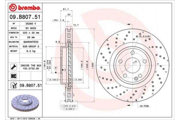 Brembo Δισκόπλακα - 09.B807.51 Brembo Δισκόπλακα - 09.B807.51
