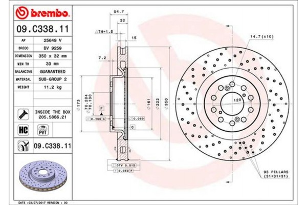 Brembo Δισκόπλακα - 09.C338.11 Brembo Δισκόπλακα - 09.C338.11