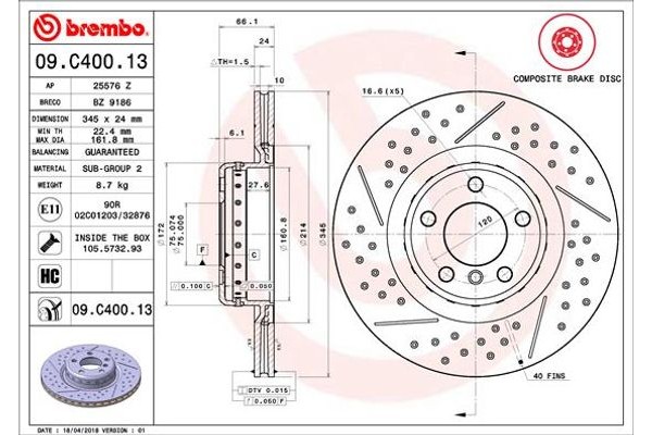Brembo Δισκόπλακα - 09.C400.13