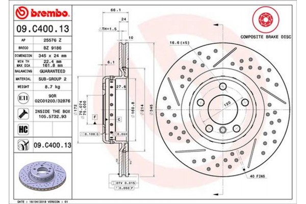 Brembo Δισκόπλακα - 09.C400.13 Brembo Δισκόπλακα - 09.C400.13