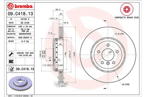 Brembo Δισκόπλακα - 09.C418.13 Brembo Δισκόπλακα - 09.C418.13