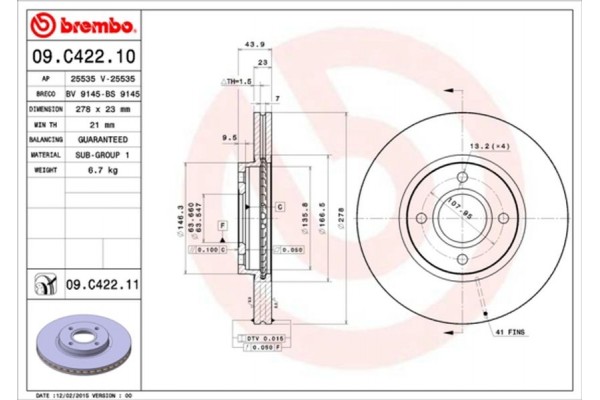 Brembo Δισκόπλακα - 09.C422.11 Brembo Δισκόπλακα - 09.C422.11