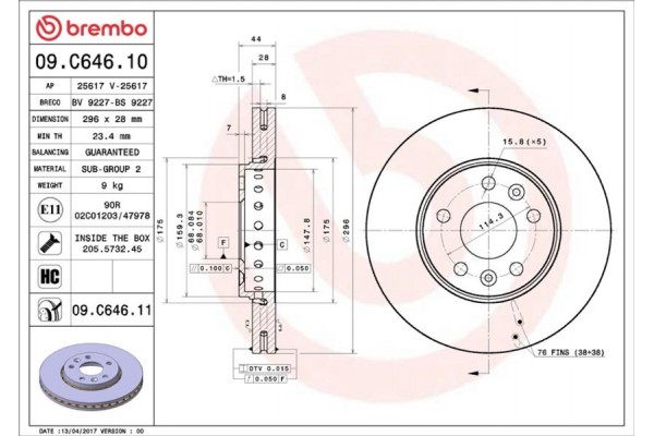 Brembo Δισκόπλακα - 09.C646.11 Brembo Δισκόπλακα - 09.C646.11