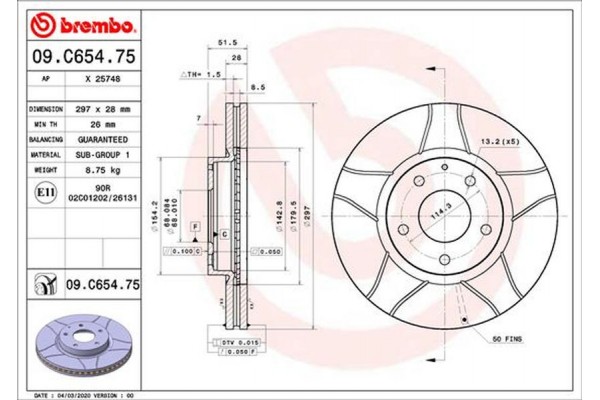 Brembo Δισκόπλακα - 09.C654.75 Brembo Δισκόπλακα - 09.C654.75