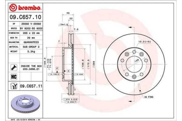Brembo Δισκόπλακα - 09.C657.11 Brembo Δισκόπλακα - 09.C657.11
