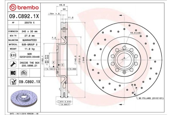 Brembo Δισκόπλακα - 09.C892.1X