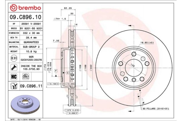 Brembo Δισκόπλακα - 09.C896.11 Brembo Δισκόπλακα - 09.C896.11