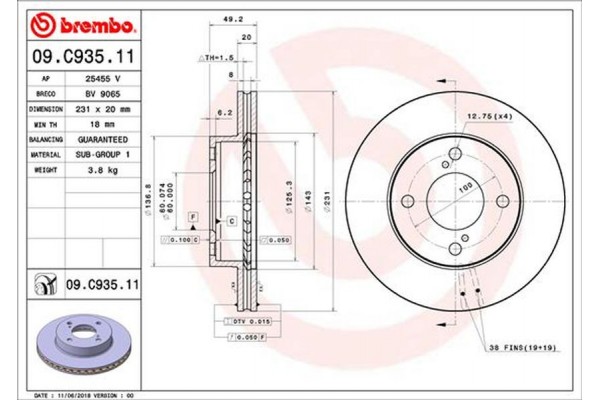 Brembo Δισκόπλακα - 09.C935.11 Brembo Δισκόπλακα - 09.C935.11