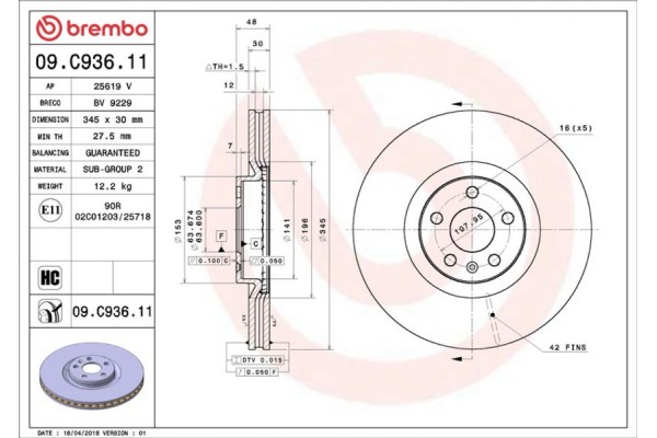Brembo Δισκόπλακα - 09.C936.11