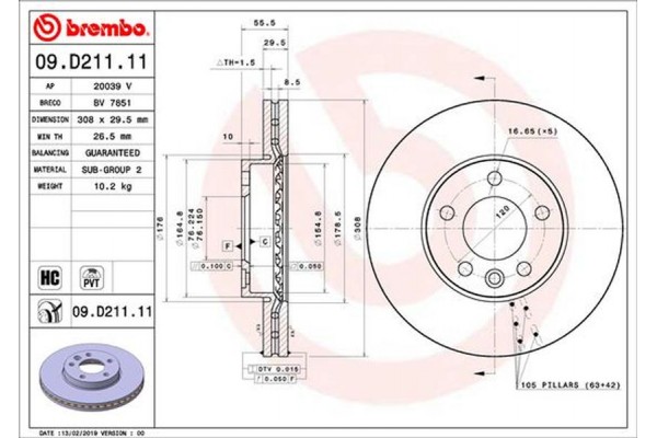 Brembo Δισκόπλακα - 09.D211.11 Brembo Δισκόπλακα - 09.D211.11