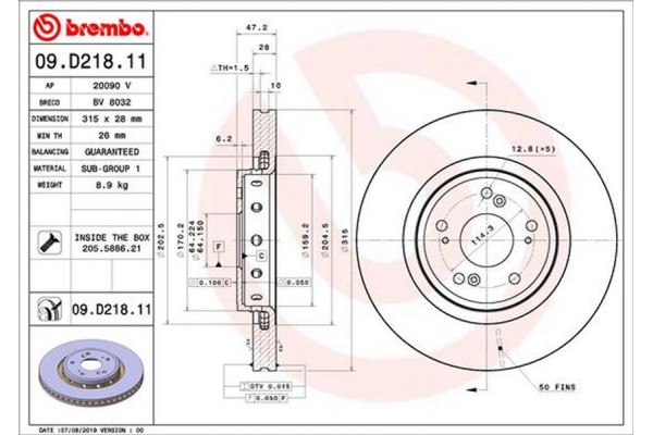 Brembo Δισκόπλακα - 09.D218.11 Brembo Δισκόπλακα - 09.D218.11