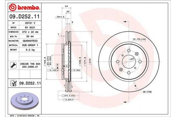 Brembo Δισκόπλακα - 09.D252.11 Brembo Δισκόπλακα - 09.D252.11