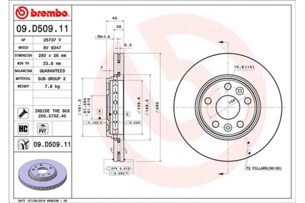 Brembo Δισκόπλακα - 09.D509.11 Brembo Δισκόπλακα - 09.D509.11