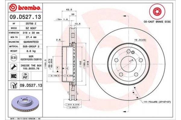Brembo Δισκόπλακα - 09.D527.13 Brembo Δισκόπλακα - 09.D527.13