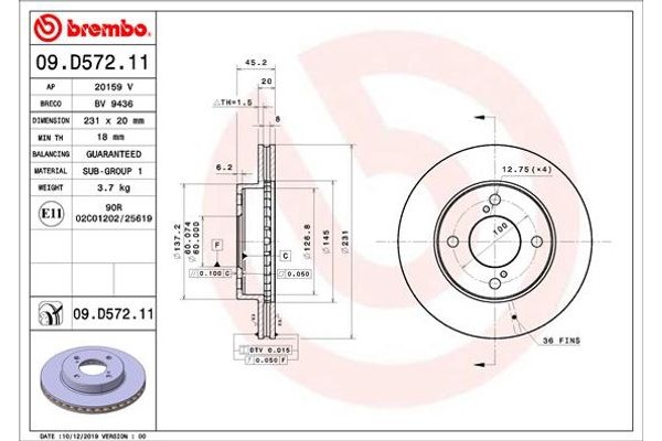 Brembo Δισκόπλακα - 09.D572.11