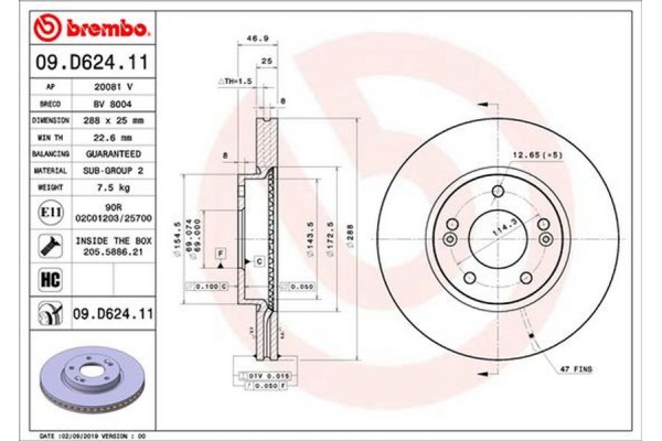 Brembo Δισκόπλακα - 09.D624.11 Brembo Δισκόπλακα - 09.D624.11