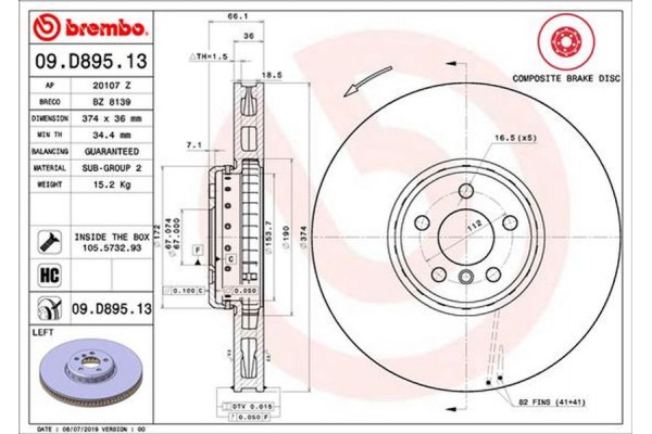 Brembo Δισκόπλακα - 09.D895.13 Brembo Δισκόπλακα - 09.D895.13