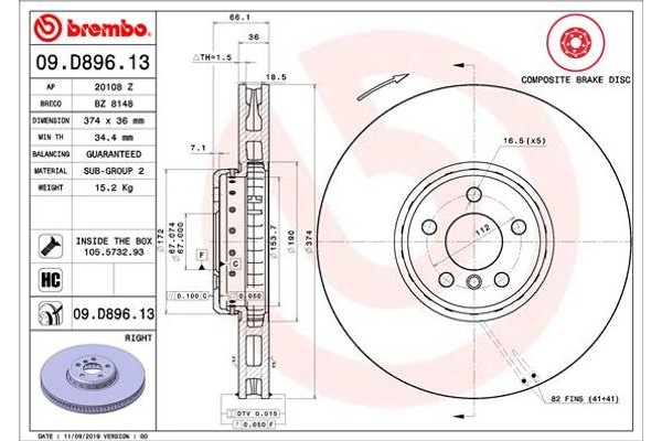 Brembo Δισκόπλακα - 09.D896.13