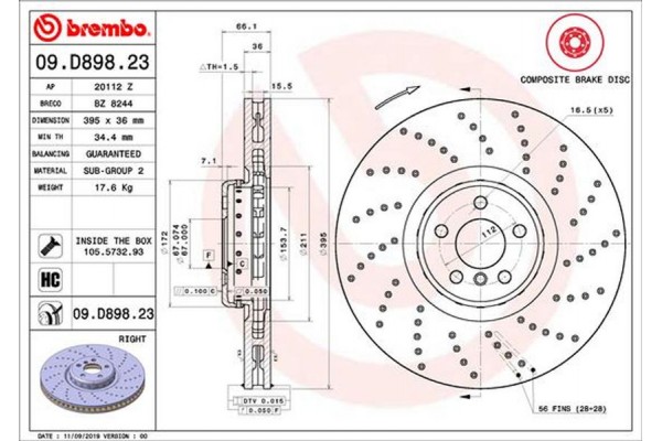 Brembo Δισκόπλακα - 09.D898.23 Brembo Δισκόπλακα - 09.D898.23