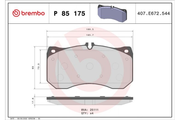Brembo Σετ τακάκια, Δισκόφρενα - P 85 175