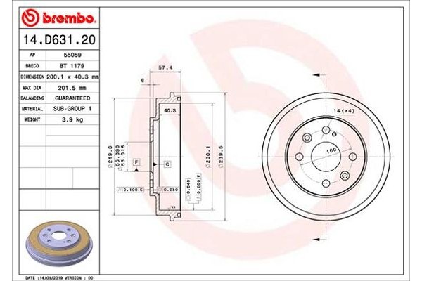 Brembo Ταμπούρο - 14.D631.20