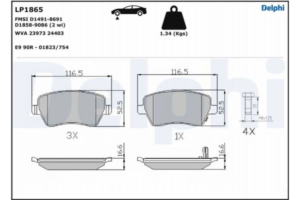 Delphi Σετ τακάκια, Δισκόφρενα - LP1865