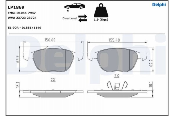 Delphi Σετ τακάκια, Δισκόφρενα - LP1869