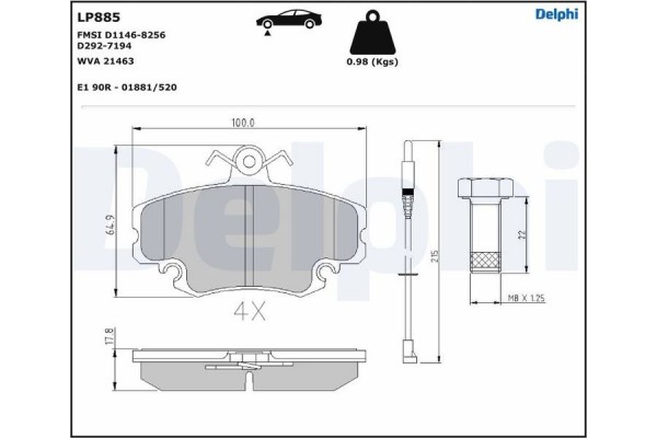 Delphi Σετ τακάκια, Δισκόφρενα - LP885 Delphi Σετ τακάκια, Δισκόφρενα - LP885