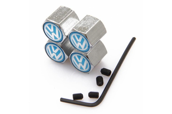 Μεταλλικα Καπακια Βαλβιδων Ασημι VW Με Αντικλεπτικο Μηχανισμο 4 Τεμαχια Μπλε