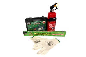 Σετ Ασφαλείας Αυτοκινήτου / Σετ Κτεο 4 Τεμάχια Σε Θήκη Με Φερμουάρ Τρίγωνο, Φαρμακείο, Πυροσβεστήρας 1Kg, Γάντια Guard 01906